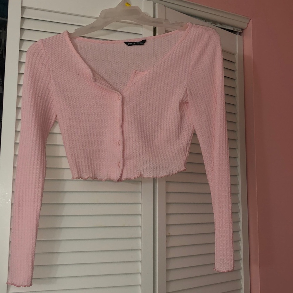 Pink shein button up cardigan shirt